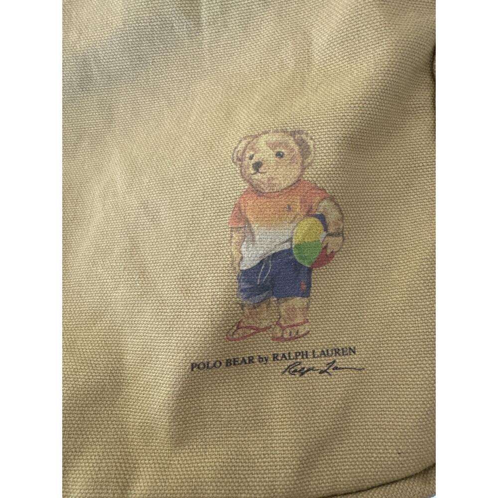 Polo Bear by Ralph Lauren Beach Bear 100% cotton Crossbody Tote Bag Brown - Picture 3 of 8